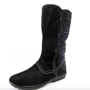 Aerosoles Mid Shaft High Gear Black Suede Boot Size 9.5 9 1/2 Faux Fur EUC Box